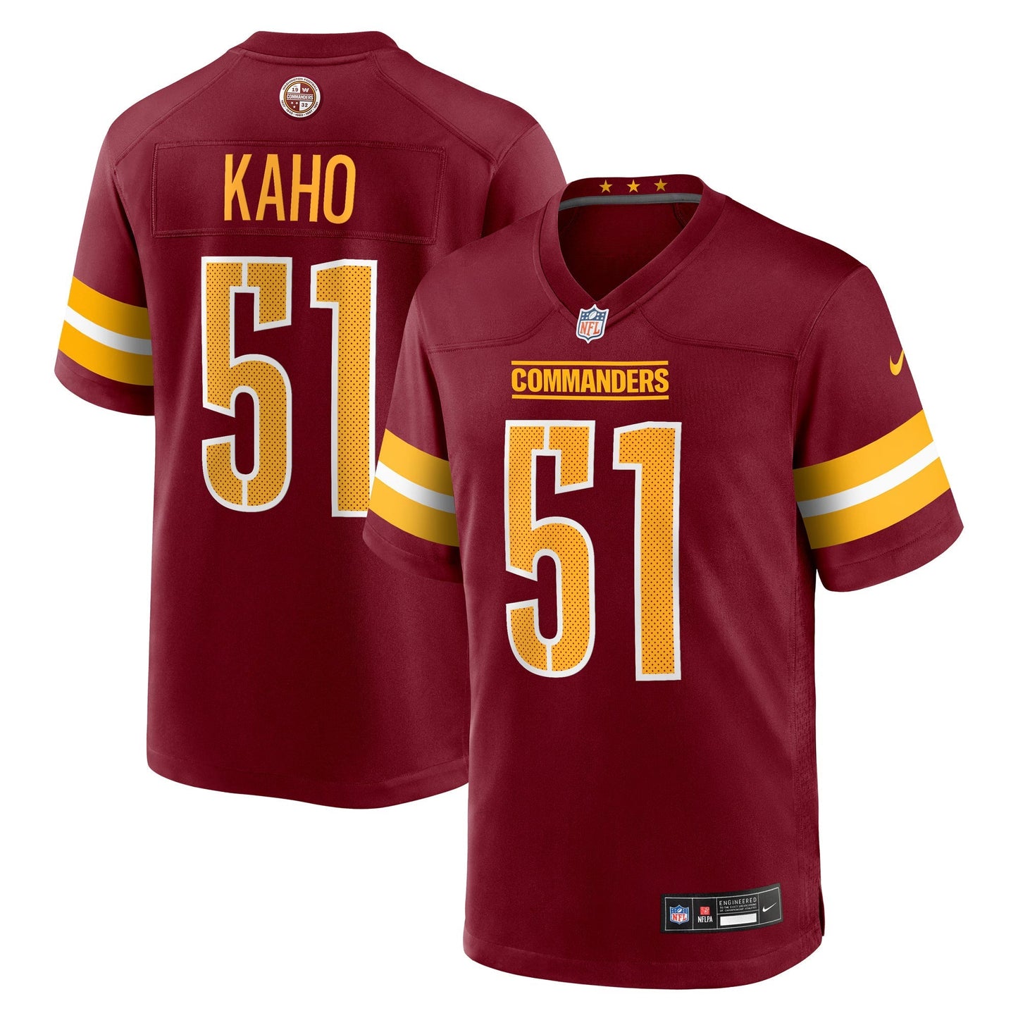 Washington Commanders Ale Kaho Burgundy Team Game Jersey football jersey product view 1