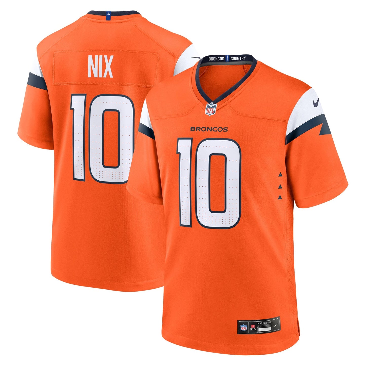 Denver Broncos Bo Nix Orange Player Game Jersey football jersey product view 1