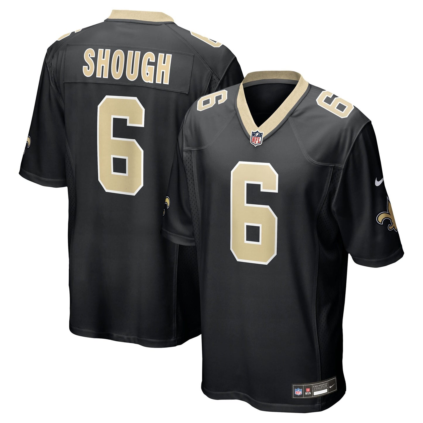 New Orleans Saints Tyler Shough Black Game Jersey football jersey product view 1