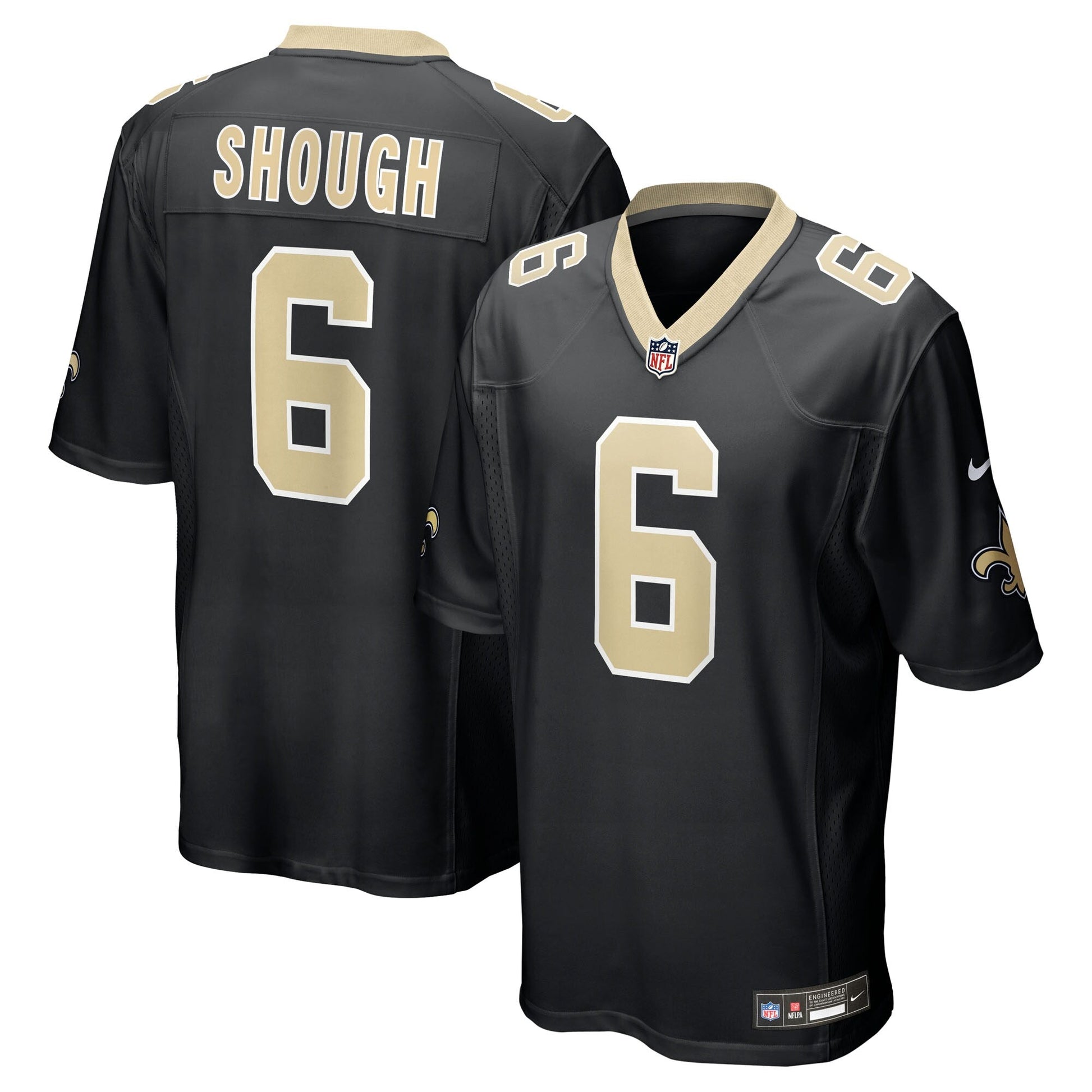 New Orleans Saints Tyler Shough Black Game Jersey football jersey product view 1