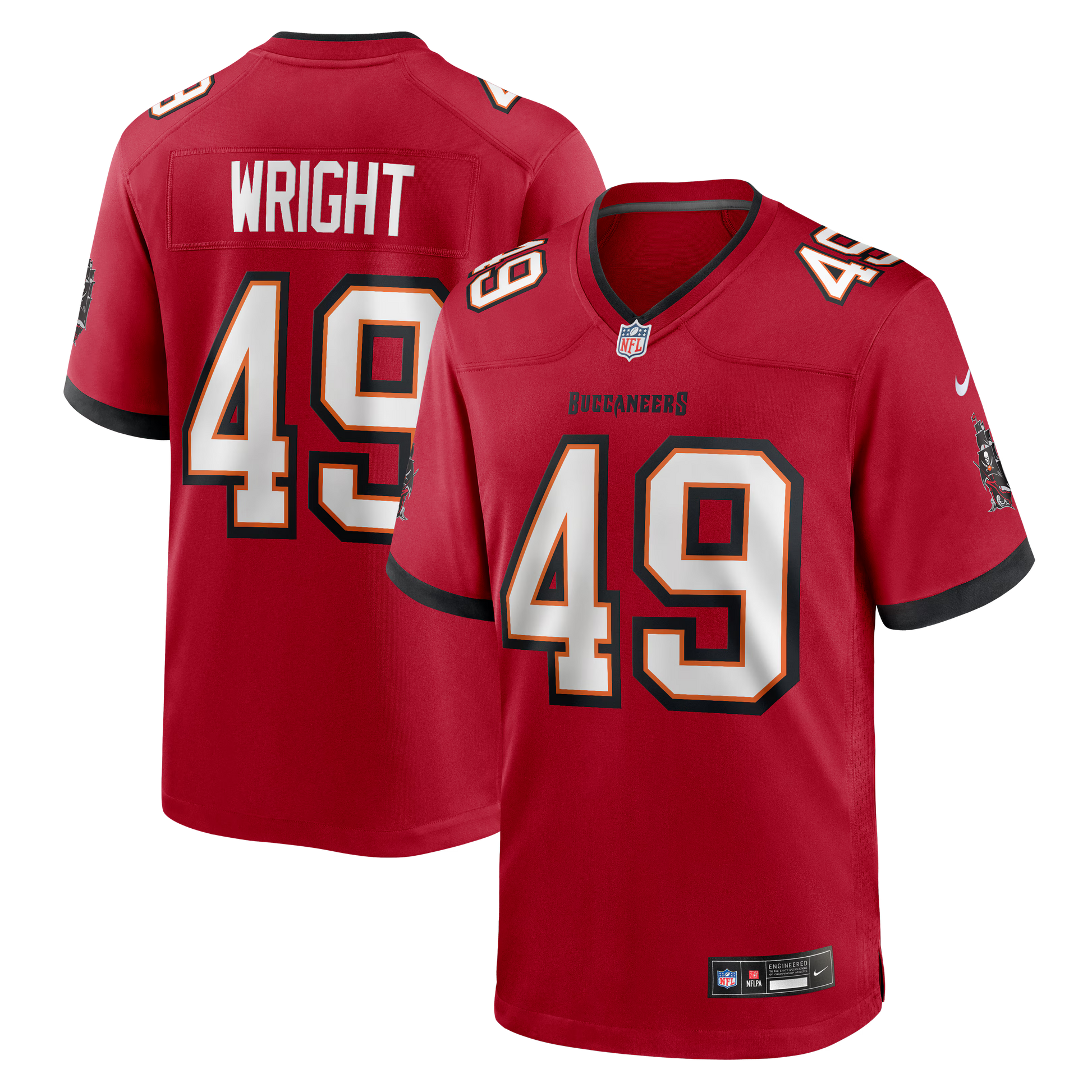 Tampa Bay Buccaneers Owen Wright Red Team Game Jersey football jersey product view 1