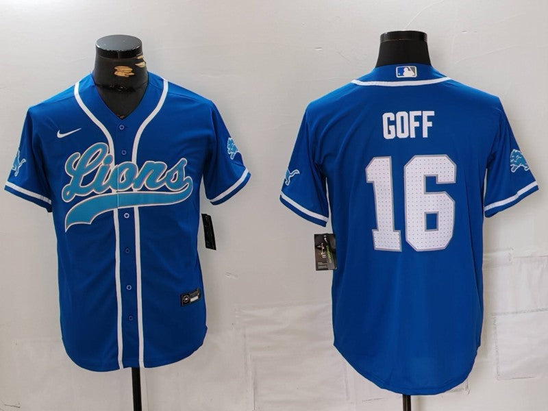 Men's Detroit Lions Jared Goff #16 Blue Game Jersey1 football jersey product view 1