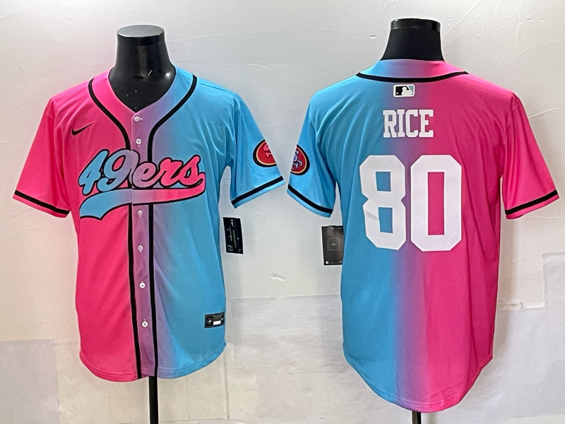 Men's San Francisco 49ers Jerry Rice #80 Pink/Blue Game Jersey football jersey product view 1