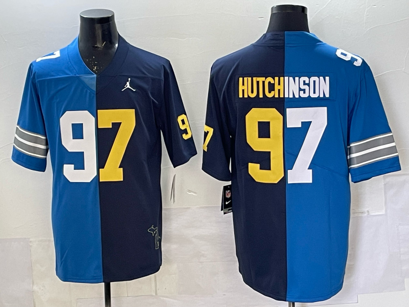 Men's Detroit Lions Aidan Hutchinson #97 Blue/Navy Game Jersey football jersey product view 1