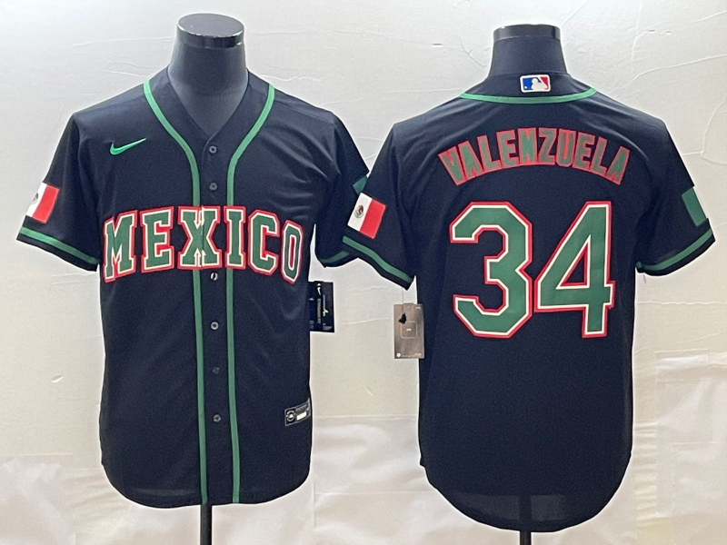Men's 2023 World Baseball Classic #34 Fernando Valenzuela Mexico Black Jersey1 baseball jersey product view 1