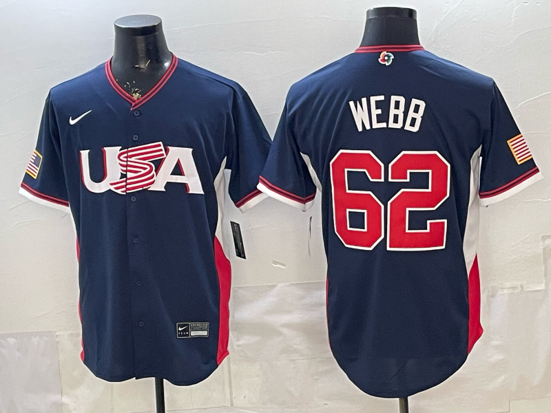 Men's USA Baseball Logan Webb #62 Navy 2026 World Baseball Classic Stadium Jersey baseball jersey product view 1