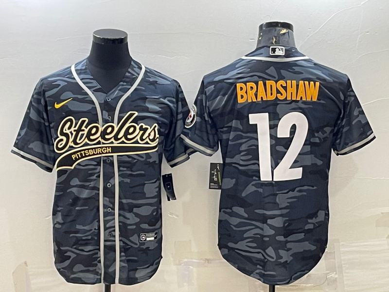 Men's Pittsburgh Steelers Terry Bradshaw #12 Gray Camouflage Game Jersey1 football jersey product view 1