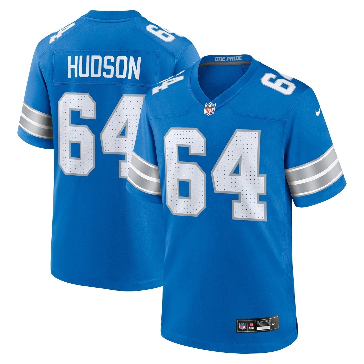Bryan Hudson Detroit Lions Game Jersey - Blue football jersey product view 1