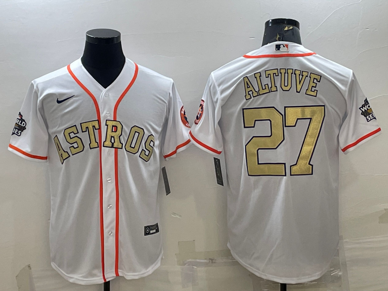 Men's Houston Astros Jose Altuve #27 White Replica Player Jersey baseball jersey product view 1