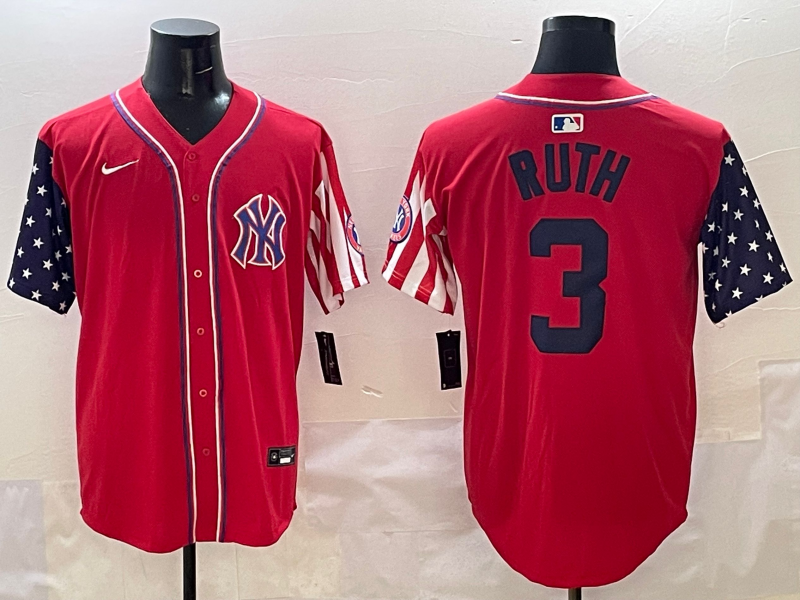 Men's New York Yankees Babe Ruth #3 Red Limited Player Jersey baseball jersey product view 1