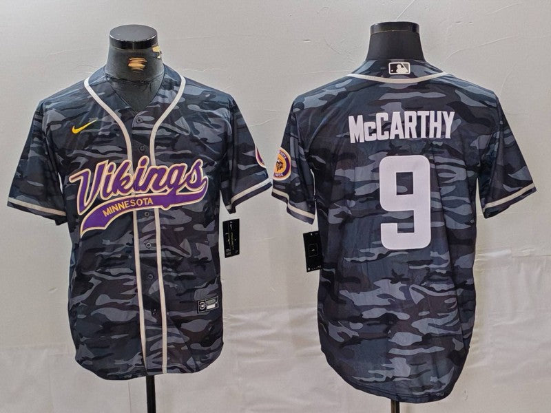 Men's Minnesota Vikings J.J. McCarthy Grey Camouflage Game Jersey football jersey product view 1
