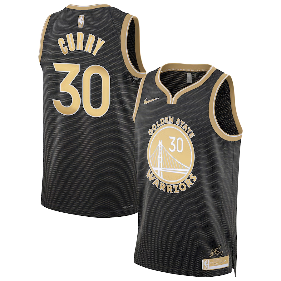 24 Warriors #30 Curry black and gold jersey basketball jersey product view 1