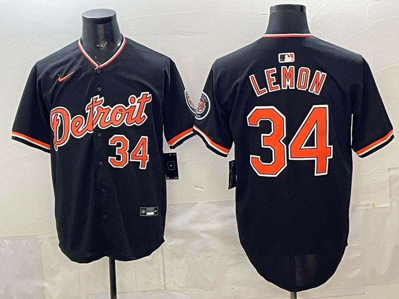 Men's Detroit Tigers Chet Lemon #34 Black Alternate Stadium Jersey baseball jersey product view 1