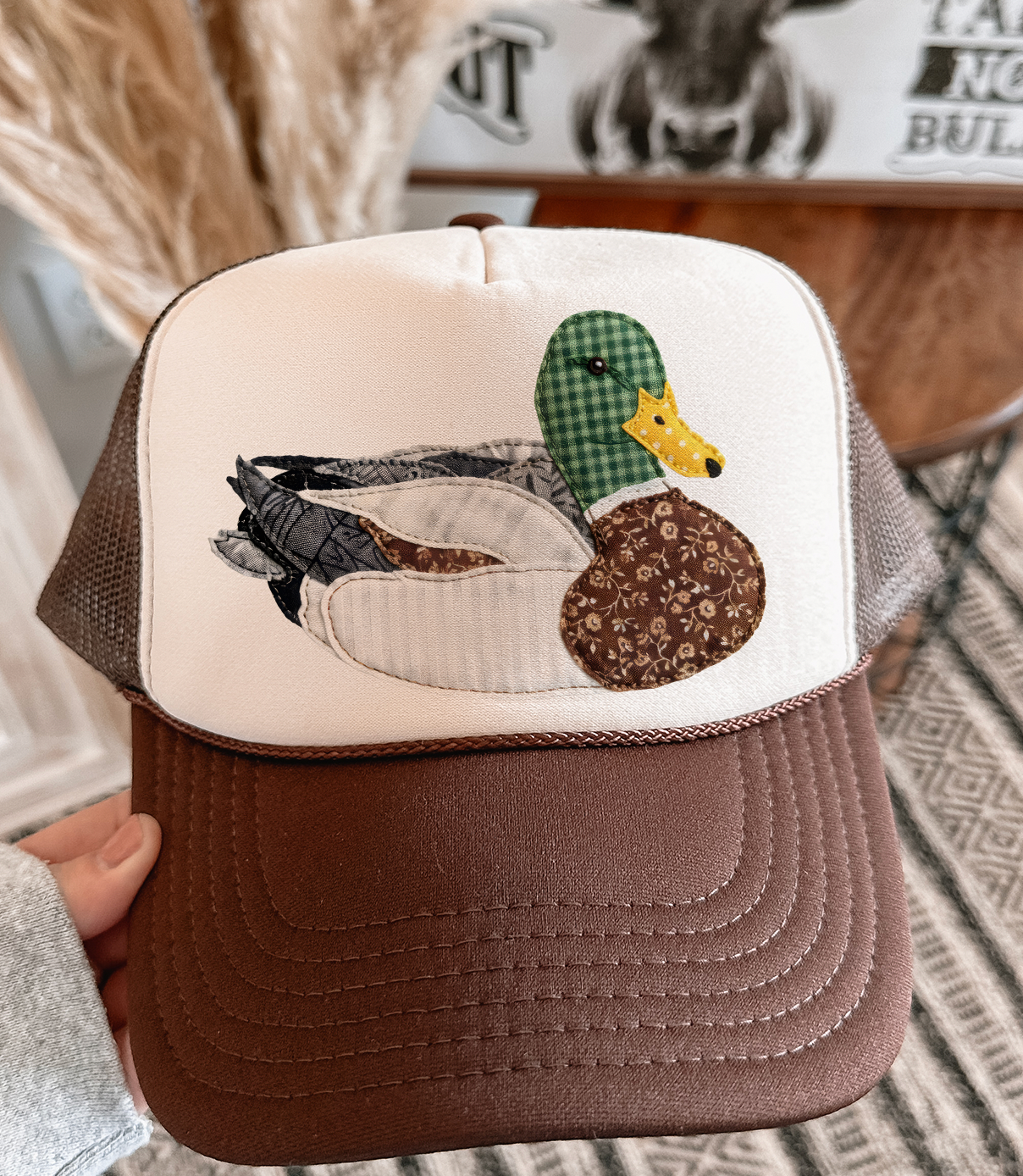 Grannys Faux Patchwork Mallard -Otto Trucker Unisex T-shirt, Sweatshirt, Hoodie, Long Sleeve Tee - T-Shirt, Sweatshirt, Hoodie