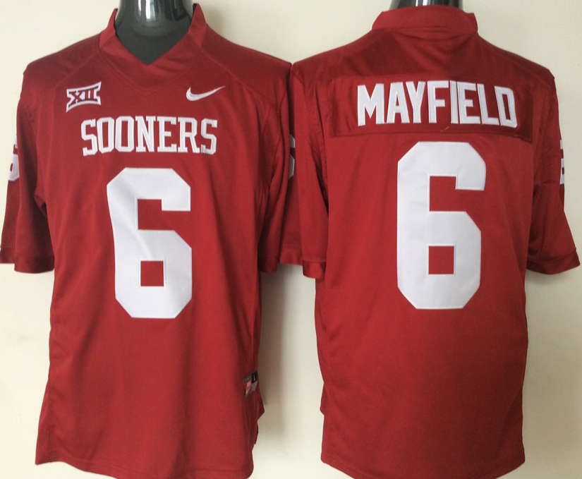 Men's Oklahoma Sooners Baker Mayfield #6 Crimson Player Jersey sports jersey product view 1