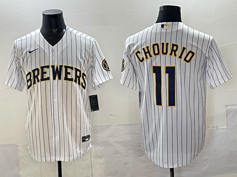 Men's Milwaukee Brewers Jackson Chourio #11 White Replica Player Jersey baseball jersey product view 1