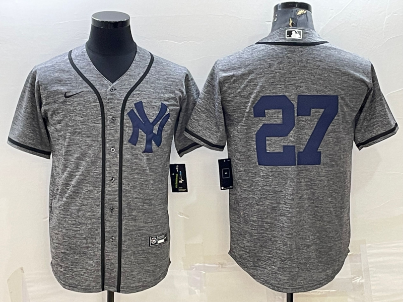 Men's New York Yankees Giancarlo Stanton #27 Gray Replica Game Name Jersey baseball jersey product view 1
