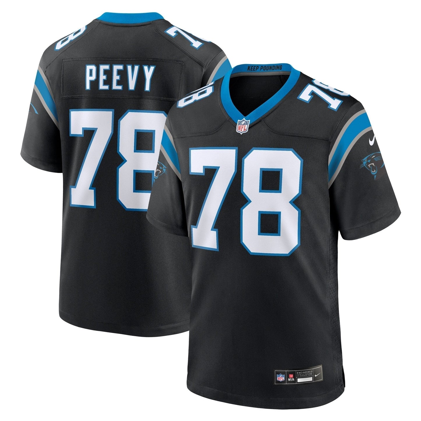 Jayden Peevy Carolina Panthers Game Jersey - Black football jersey product view 1