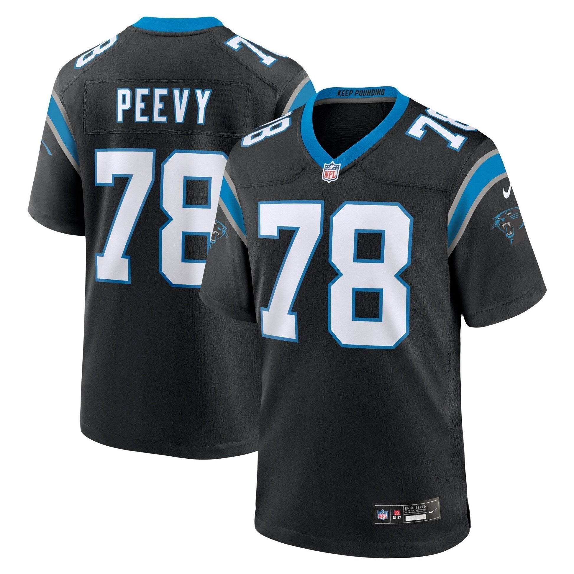 Jayden Peevy Carolina Panthers Game Jersey - Black football jersey product view 1