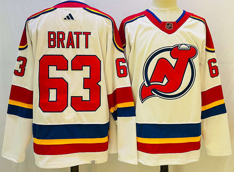 Men's New Jersey1 Devils Jesper Bratt #63 White Game Jersey1 sports jersey product view 1