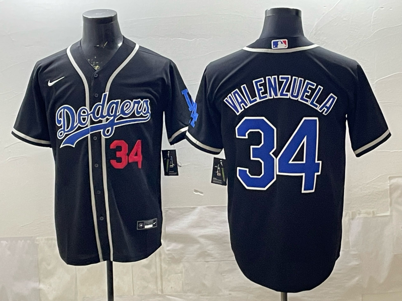 Men's Los Angeles Dodgers Fernando Valenzuela Black Player Game Jersey baseball jersey product view 1
