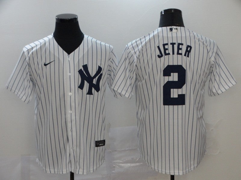 Men's New York Yankees Derek Jeter #2 White Replica Baseball Jersey1 baseball jersey product view 1