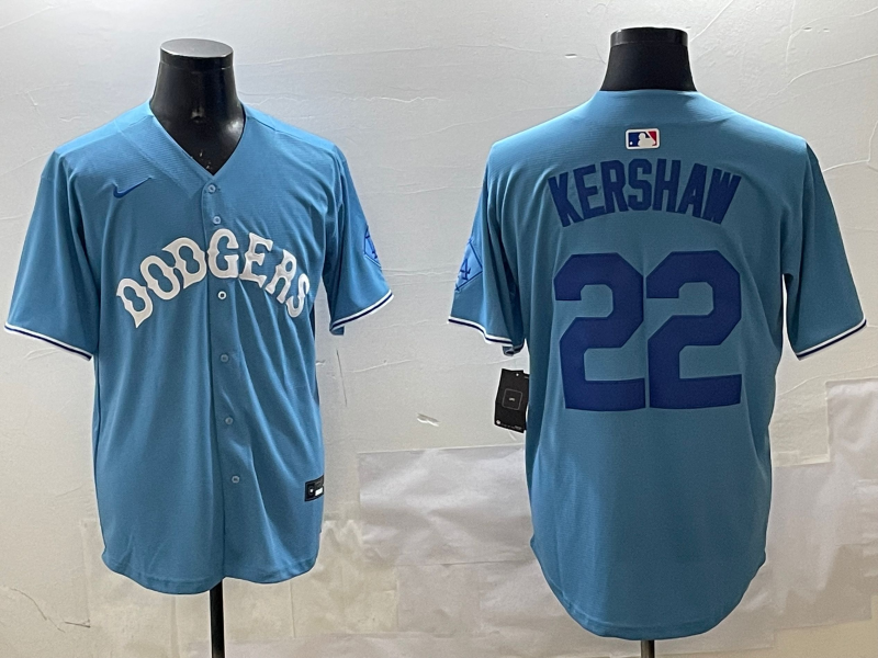 Men's Los Angeles Dodgers Clayton Kershaw Light Blue Replica Player Jersey baseball jersey product view 1