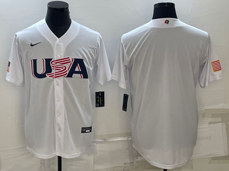 Men's 2023 World Baseball Classic USA White Blank Jersey baseball jersey product view 1