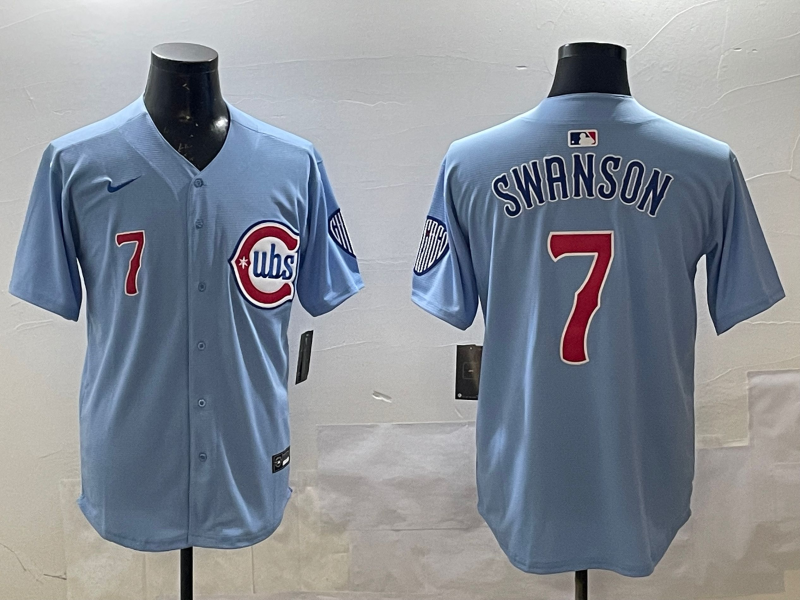 Men's Chicago Cubs Dansby Swanson Baby Blue 2nd Alternate Limited Player Jersey baseball jersey product view 1