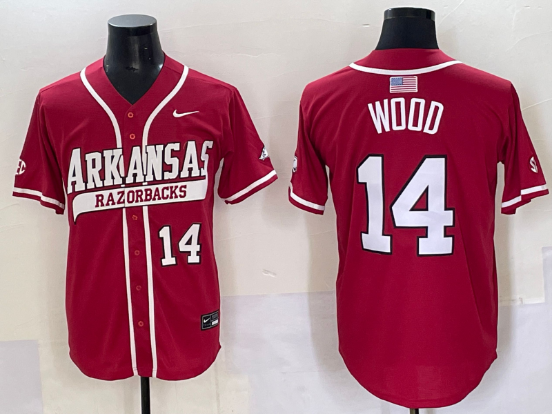Men's Arkansas Razorbacks Gage Wood Red Replica Player Jersey sports jersey product view 1