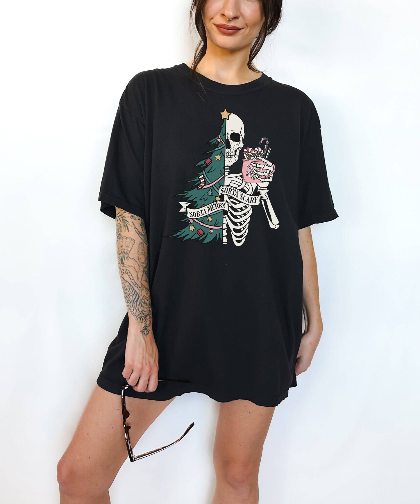 Sorta Merry Sorta Scary Christmas Skeleton Shirt Funny Tee Unisex T-shirt, Sweatshirt, Hoodie, Long Sleeve Tee - T-Shirt, Sweatshirt, Hoodie
