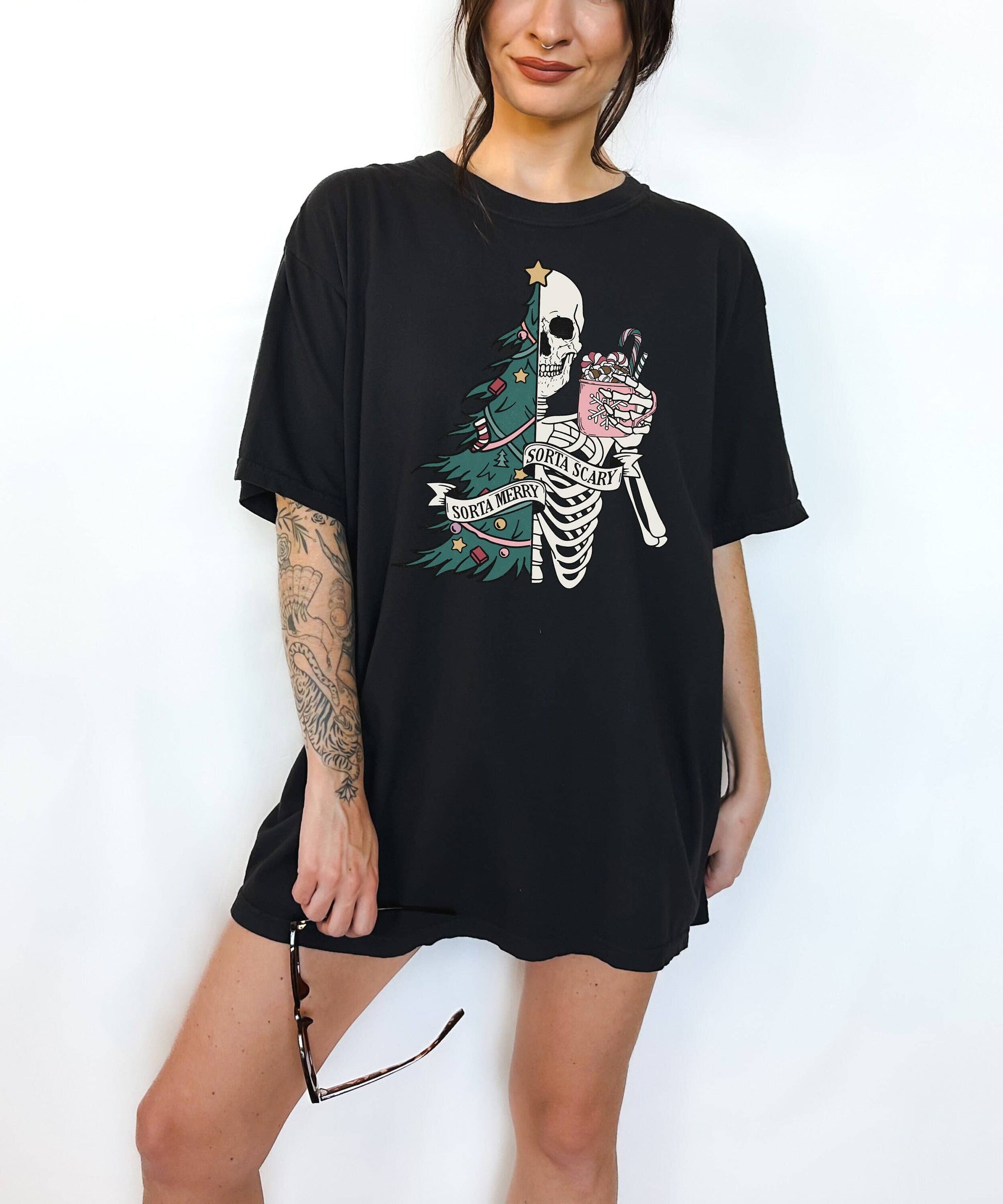 Sorta Merry Sorta Scary Christmas Skeleton Shirt Funny Tee Unisex T-shirt, Sweatshirt, Hoodie, Long Sleeve Tee - T-Shirt, Sweatshirt, Hoodie