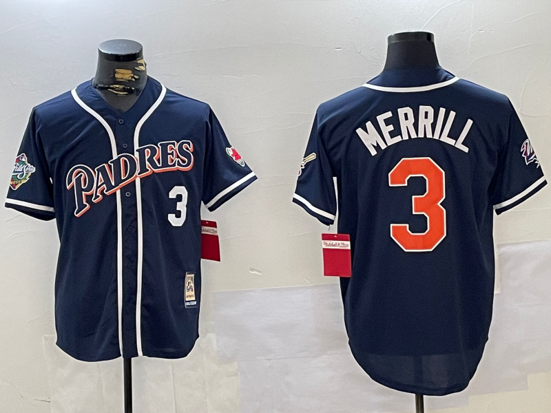 Men's San Diego Padres Jackson Merrill Navy Replica Player Jersey baseball jersey product view 1