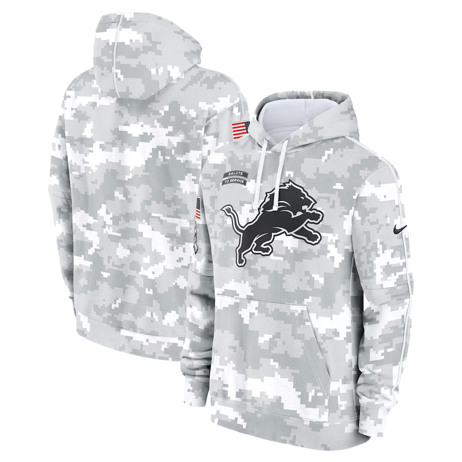 Men's Detroit Lions Arctic Camo 2024 Salute to Service Club Fleece Pullover Hoodie football jersey product view 1