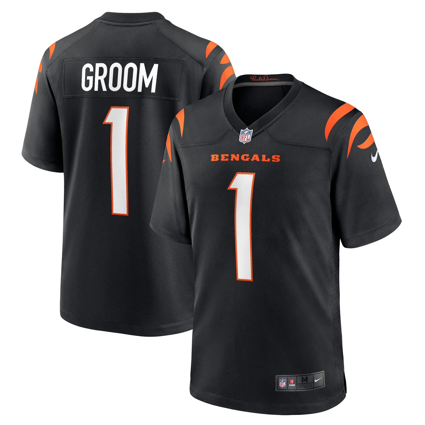 Number 1 Groom Cincinnati Bengals Game Jersey - Black football jersey product view 1