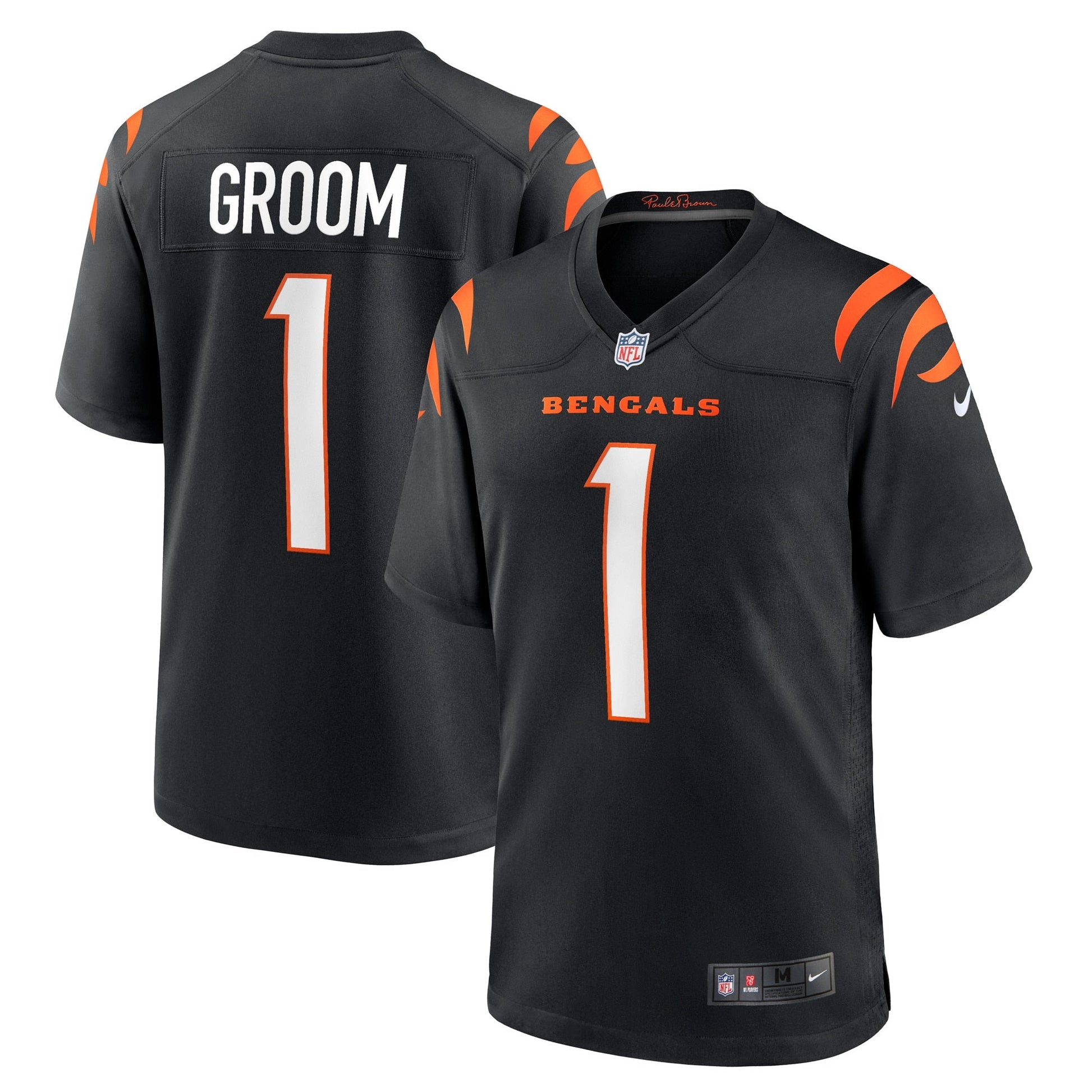 Number 1 Groom Cincinnati Bengals Game Jersey - Black football jersey product view 1