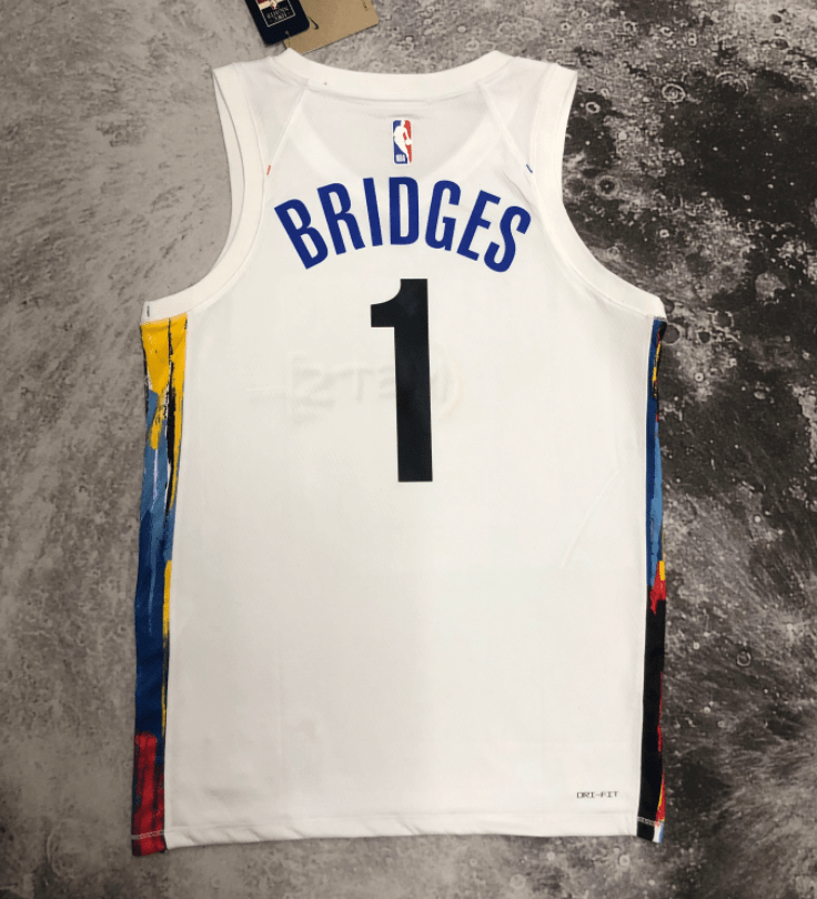 Nets No. 1 Mikal Bridges City Edition White 2023-2024 seasonJersey basketball jersey product view 2