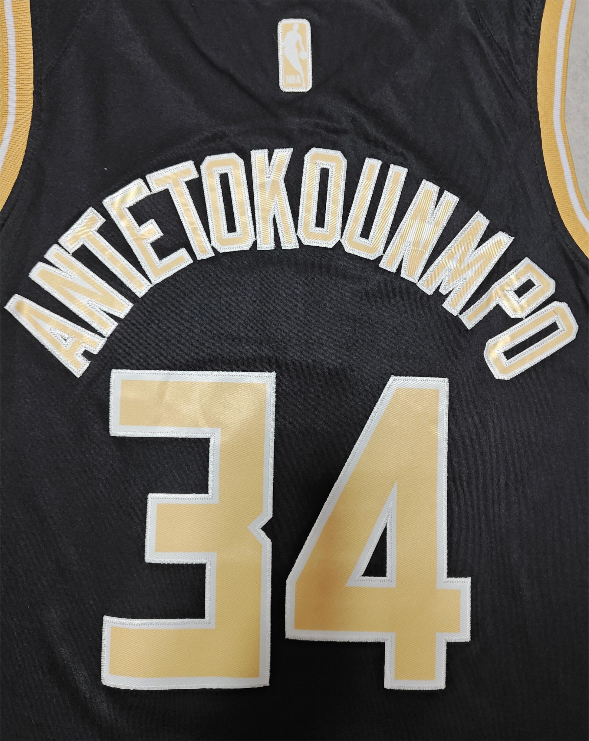 24 Bucks #34 Antetokounmpo Black and Gold Jersey sports jersey product view 3