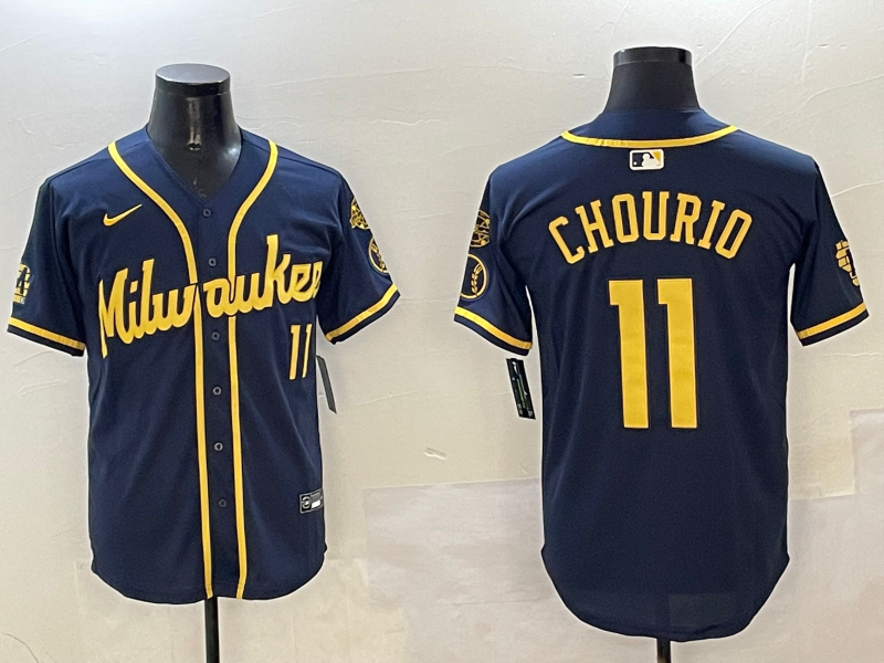 Men's Milwaukee Brewers Jackson Chourio #11 Navy Limited Player Jersey baseball jersey product view 1