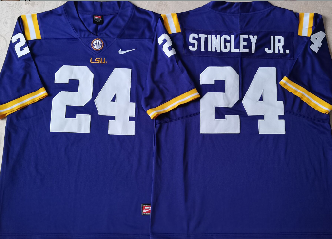 Men's LSU Tigers Clyde Derek Stingley Jr. #24 Purple Player Game Jersey sports jersey product view 1