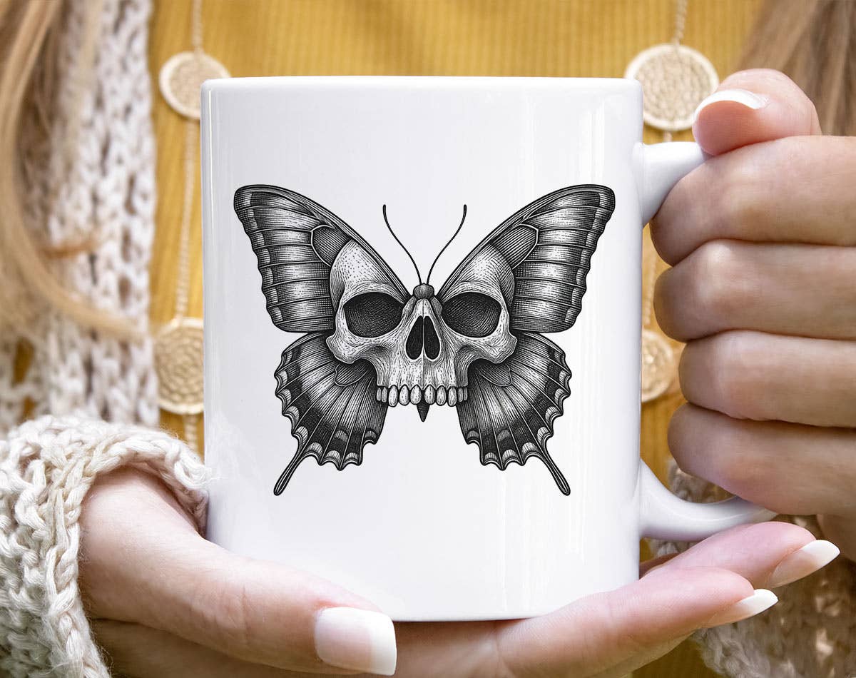 Skull Butterfly Gothic Horror Art Coffee Mug Unisex T-shirt, Sweatshirt, Hoodie, Long Sleeve Tee - T-Shirt, Sweatshirt, Hoodie