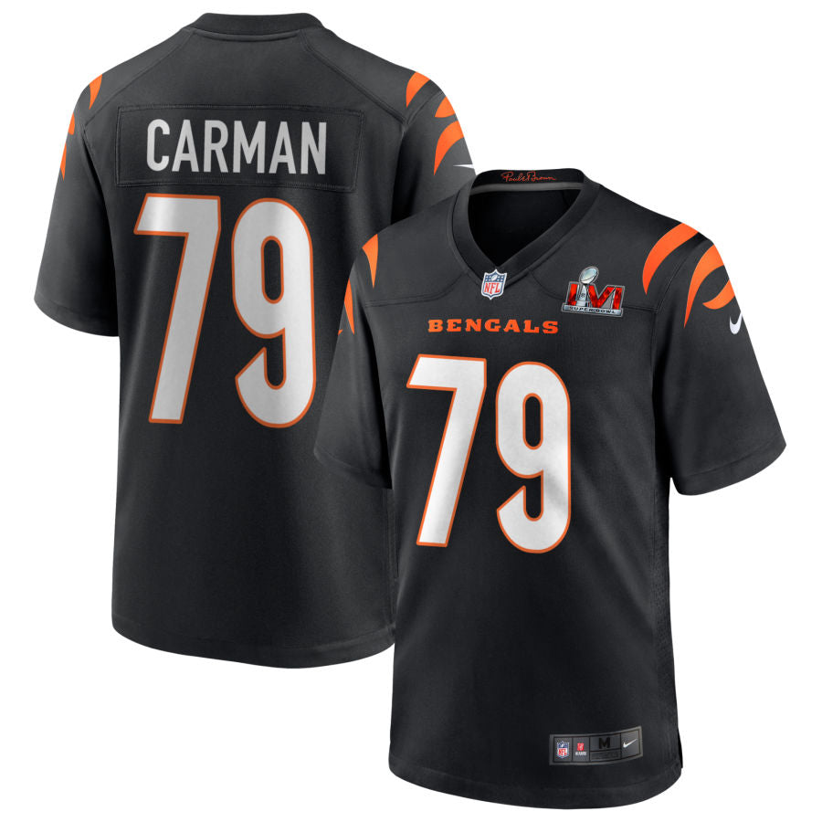 Jackson Carman Cincinnati Bengals Super Bowl LVI Game Jersey - Black football jersey product view 1
