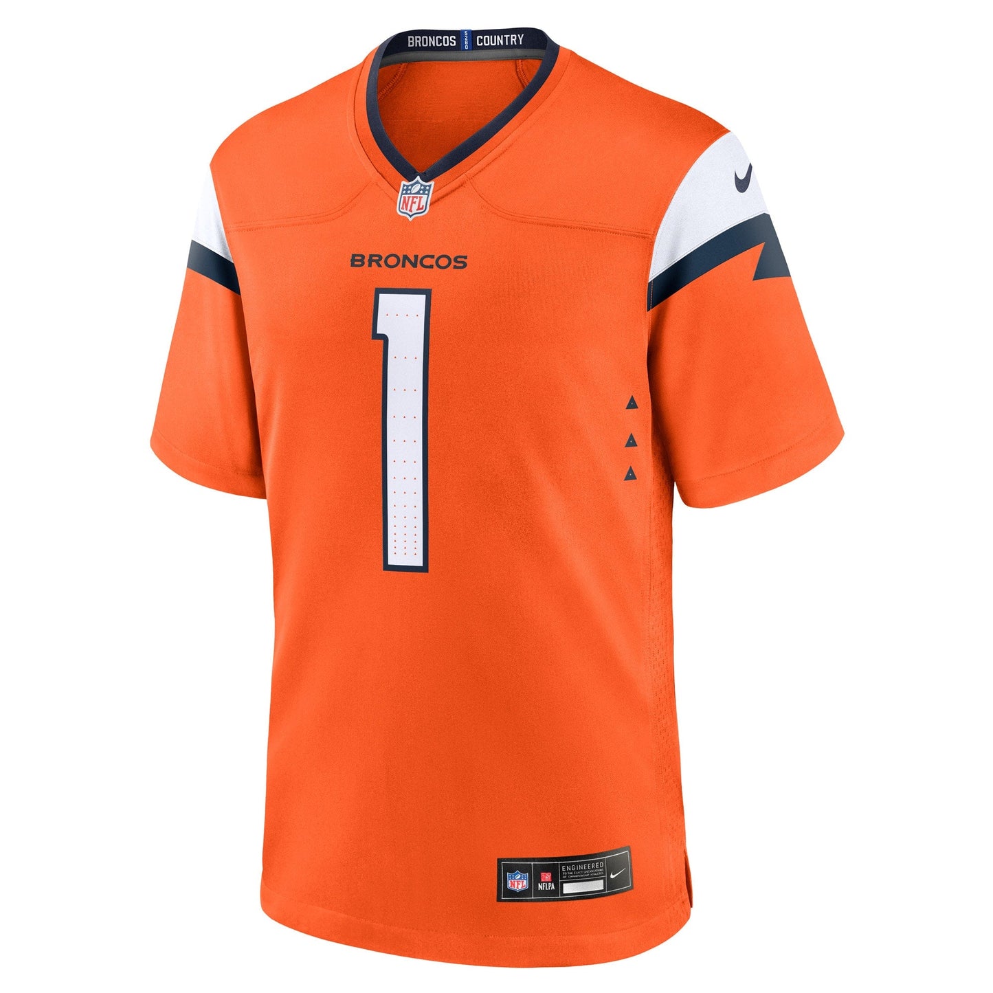 Number 1 Groom Denver Broncos Game Jersey - Orange football jersey product view 2