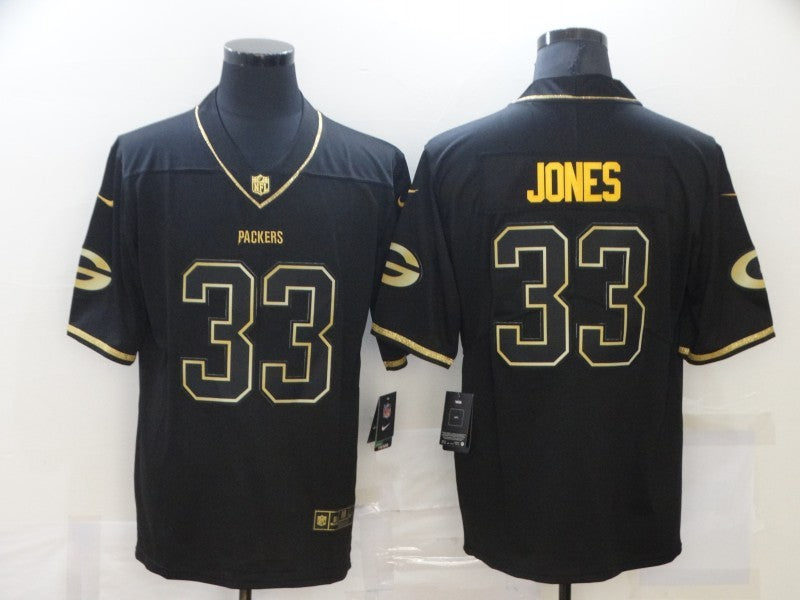 Men's Green Bay Packers Aaron Jones #33 Black Player Game Jersey1 football jersey product view 1