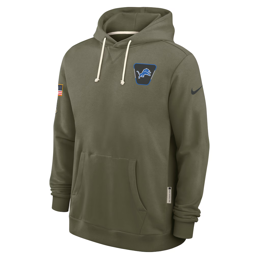 Men's Detroit Lions Olive 2025 Salute to Service Sideline Standard Issue Dri-FIT Hoodie football jersey product view 1