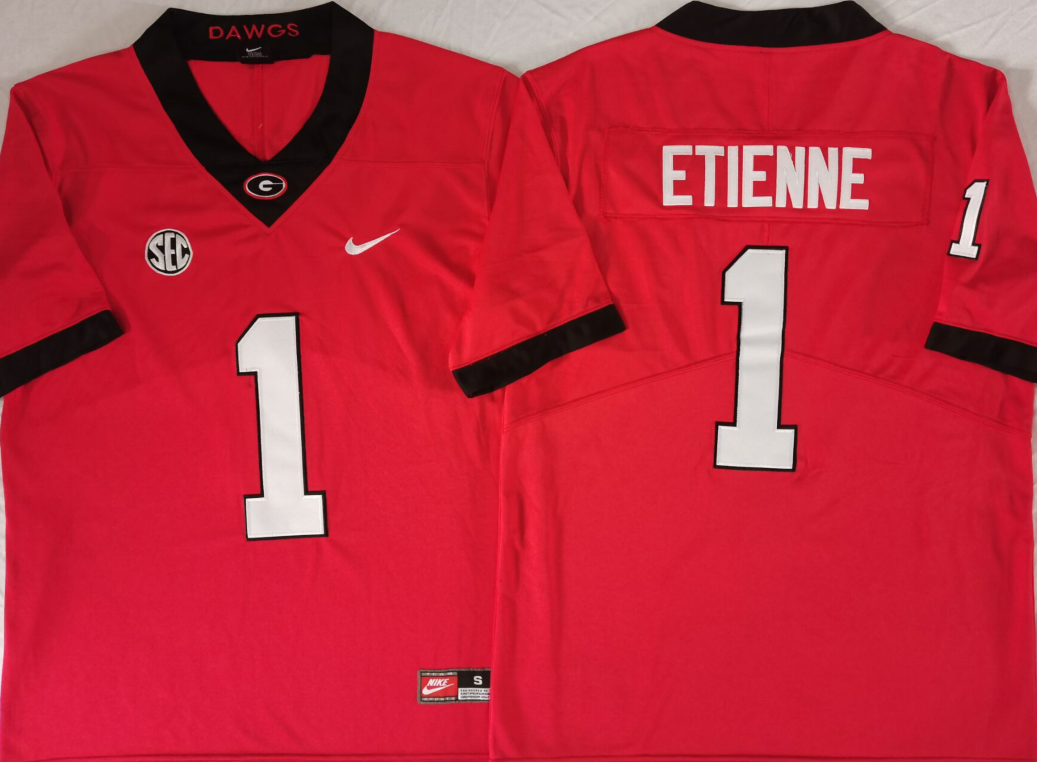 Men's Georgia Bulldogs Trevor Etienne Red Game Jersey sports jersey product view 1