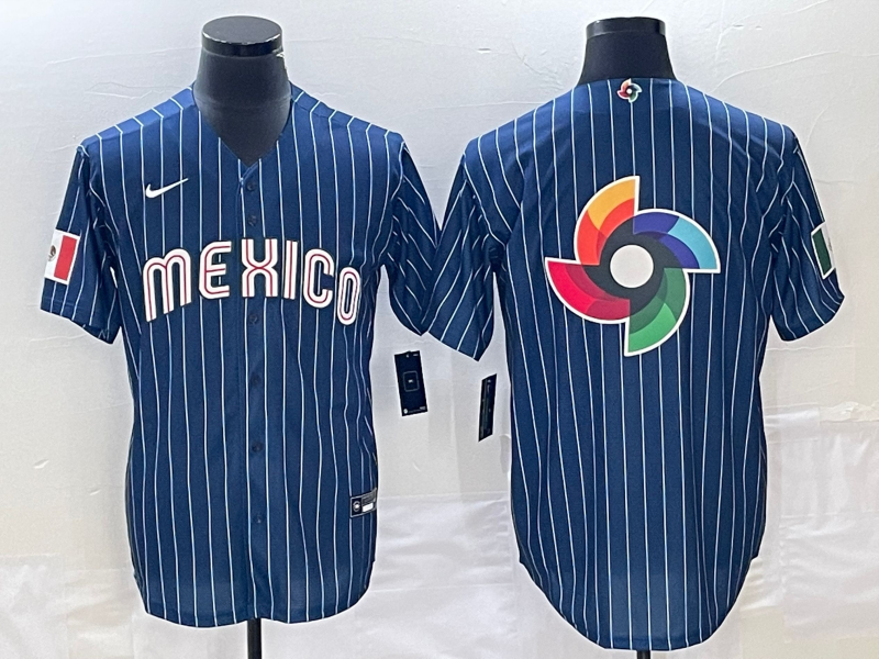 Men's 2023 World Baseball Classic Mexico Navy Alternate Game Jersey baseball jersey product view 1