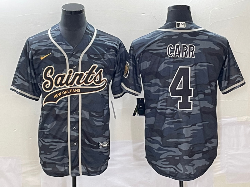 Men's New Orleans Saints Derek Carr #4 Grey Camouflage Game Jersey1 Joint Edition football jersey product view 1