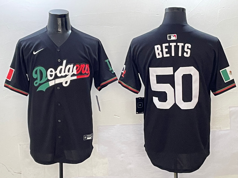 Men's Los Angeles Dodgers Mookie Betts #50 Black Game Jersey baseball jersey product view 1