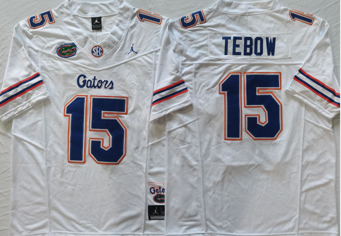 Men's Florida Gators Tim Tebow #15 White Player Game Jersey sports jersey product view 1